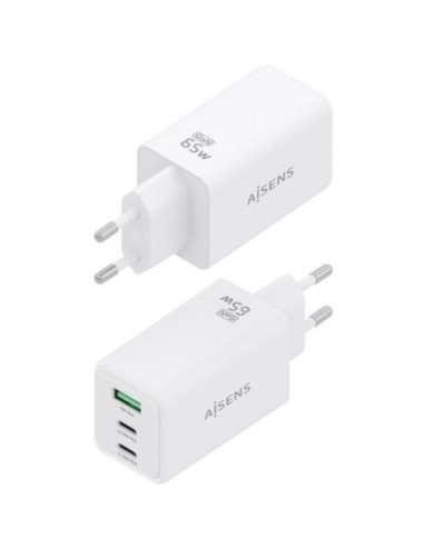 Cargador de Pared GaN Aisens ASCH-65W3P072-W/ 2xUSB Tipo-C/ 1xUSB/ 65W/ Blanco