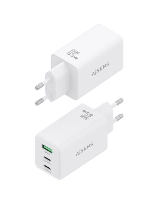 Cargador de Pared GaN Aisens ASCH-65W3P072-W/ 2xUSB Tipo-C/ 1xUSB/ 65W/ Blanco