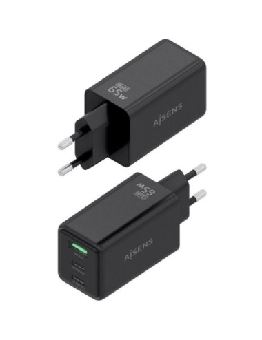 Cargador de Pared GaN Aisens ASCH-65W3P073-BK/ 2xUSB Tipo-C/ 1xUSB/ 65W/ Negro