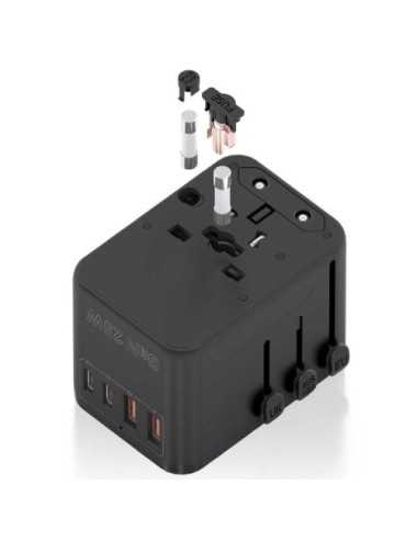 Cargador de Pared Universal GaN para Viaje Aisens ASPS-2A2C08-BK/ Toma de Corriente Universal/ 2xUSB Tipo-C/ 2xUSB/ 25W