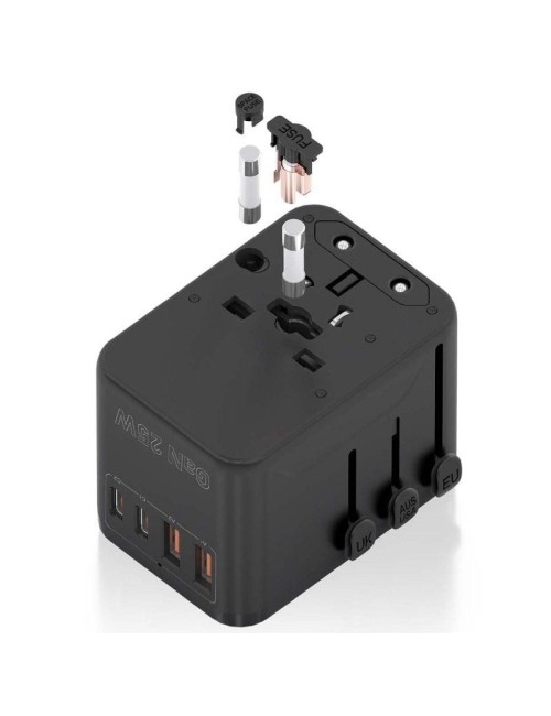 Cargador de Pared Universal GaN para Viaje Aisens ASPS-2A2C08-BK/ Toma de Corriente Universal/ 2xUSB Tipo-C/ 2xUSB/ 25W