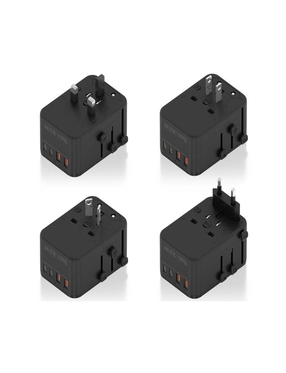 Cargador de Pared Universal GaN para Viaje Aisens ASPS-2A2C08-BK/ Toma de Corriente Universal/ 2xUSB Tipo-C/ 2xUSB/ 25W