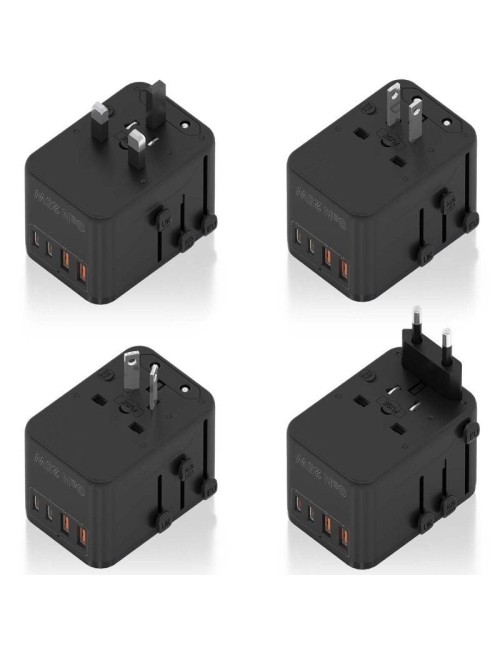 Cargador de Pared Universal GaN para Viaje Aisens ASPS-2A2C08-BK/ Toma de Corriente Universal/ 2xUSB Tipo-C/ 2xUSB/ 25W