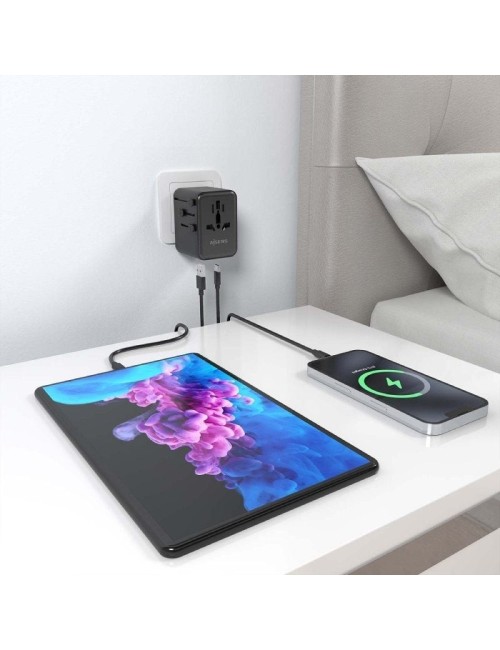 Cargador de Pared Universal GaN para Viaje Aisens ASPS-2A2C08-BK/ Toma de Corriente Universal/ 2xUSB Tipo-C/ 2xUSB/ 25W