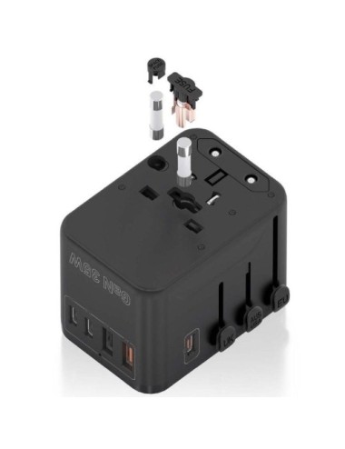 Cargador de Pared Universal GaN para Viaje Aisens ASPS-2A3C09-BK/ Toma de Corriente Universal/ 3xUSB Tipo-C/ 2xUSB/ 35W
