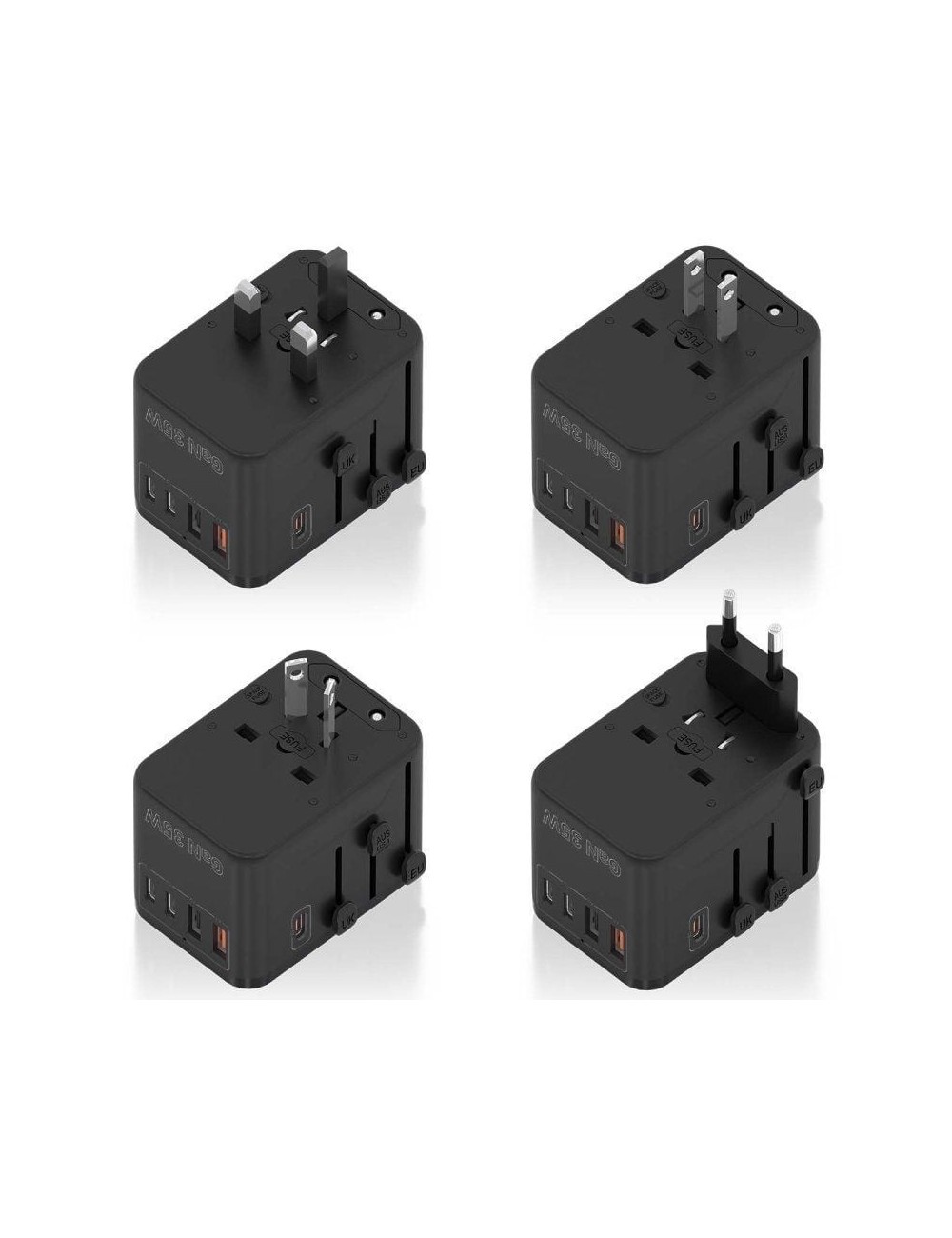 Cargador de Pared Universal GaN para Viaje Aisens ASPS-2A3C09-BK/ Toma de Corriente Universal/ 3xUSB Tipo-C/ 2xUSB/ 35W