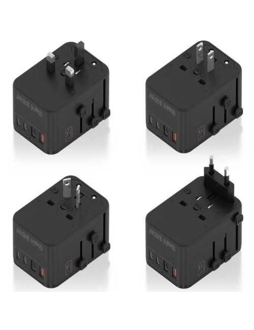 Cargador de Pared Universal GaN para Viaje Aisens ASPS-2A3C09-BK/ Toma de Corriente Universal/ 3xUSB Tipo-C/ 2xUSB/ 35W
