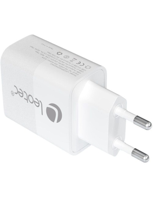 Cargador de Pared Leotec LECSPH20W2W2/ 1xUSB Tipo-C/ 1xUSB/ 20W