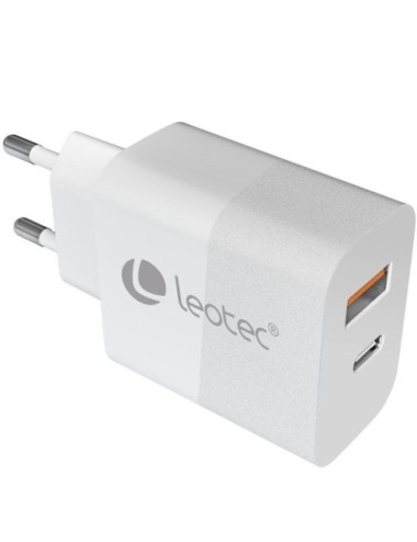 Cargador de Pared GaN Leotec LECSPH30W2W/ 1xUSB Tipo-C/ 1xUSB/ 30W