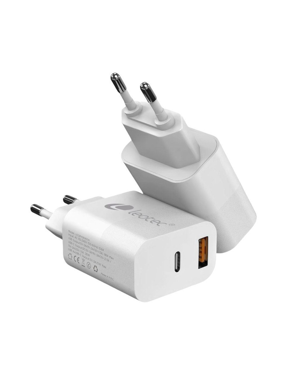 Cargador de Pared GaN Leotec LECSPH30W2W/ 1xUSB Tipo-C/ 1xUSB/ 30W