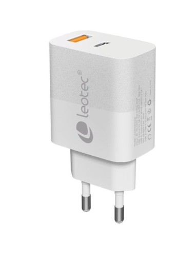 Cargador de Pared GaN Leotec LECSPH30W2W/ 1xUSB Tipo-C/ 1xUSB/ 30W