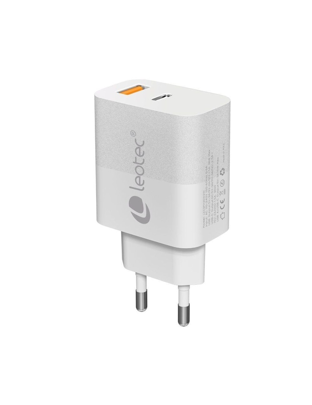 Cargador de Pared GaN Leotec LECSPH30W2W/ 1xUSB Tipo-C/ 1xUSB/ 30W