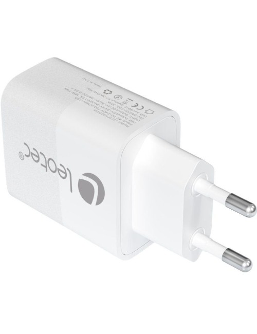 Cargador de Pared GaN Leotec LECSPH30W2W/ 1xUSB Tipo-C/ 1xUSB/ 30W