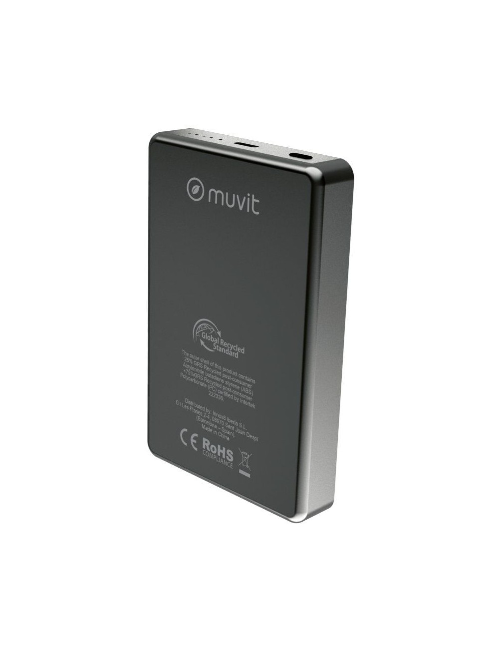 Powerbank 10000mAh Muvit For Change MCCHP0010/ 20W/ Wireless/ Negra/ Incluye Cable USB Tipo-C