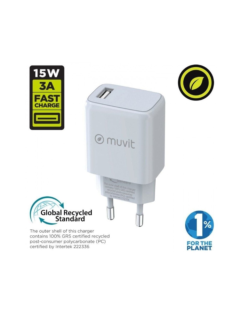 Cargador de Pared Muvit For Change MCACC0002/ 1xUSB/ 15W