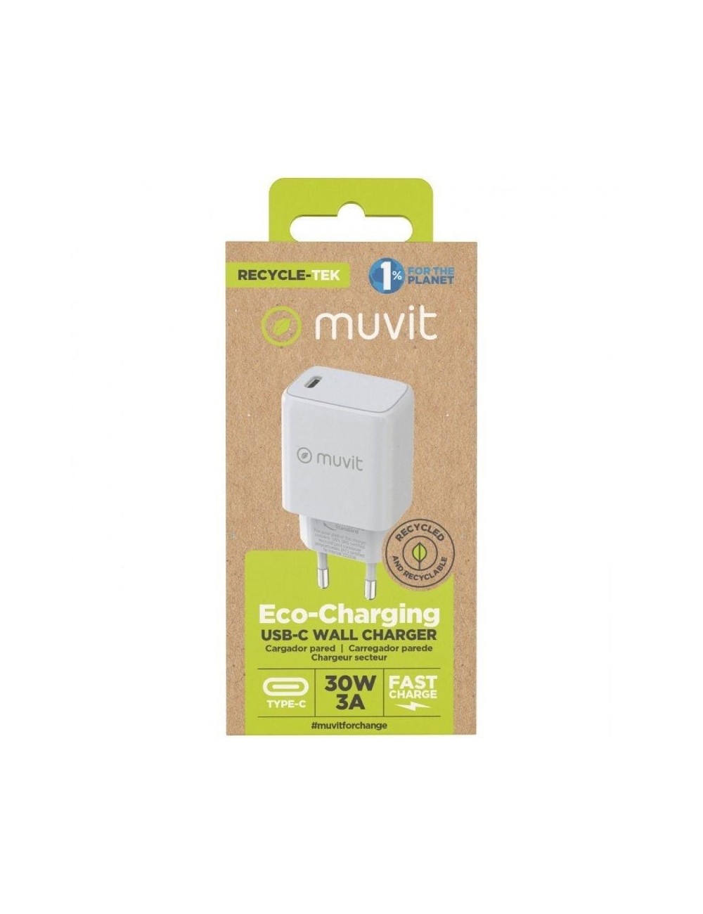 Cargador de Pared Muvit For Change MCACC0014/ 1xUSB Tipo-C/ 30W