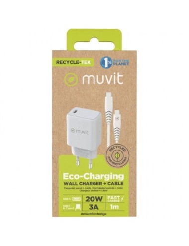 Cargador de Pared Muvit For Change MCPAK0044/ 1xUSB Tipo-C + Cable USB Tipo-C/ 20W