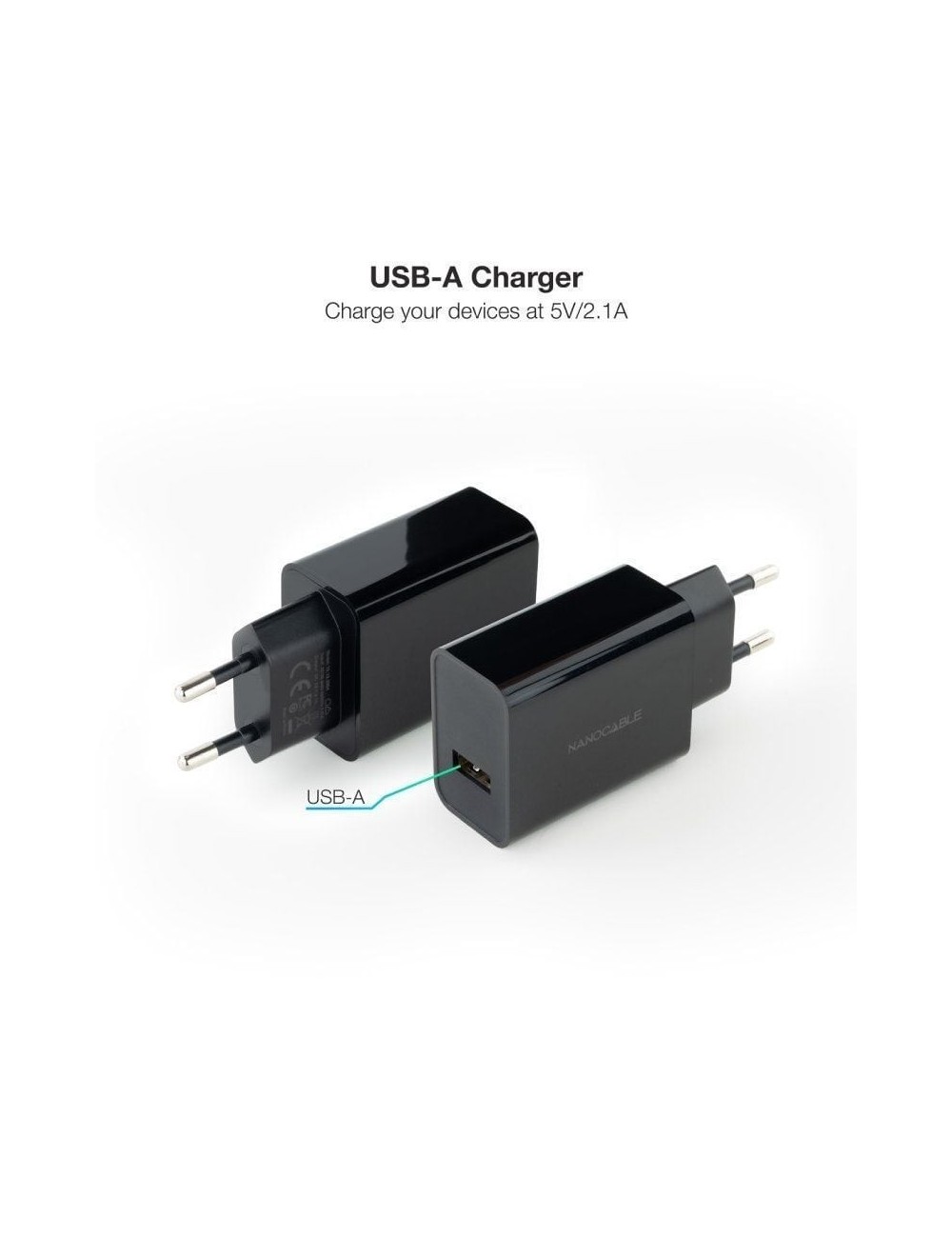 Cargador de Pared Nanocable 10.10.2004/ 1xUSB/ 10W/ Negro