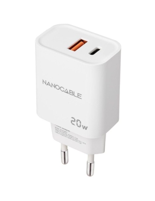 Cargador de Pared Nanocable 10.10.2007/ 1xUSB/ 1xUSB Tipo-C/ 20W/ Blanco