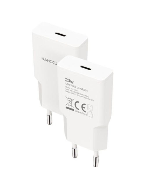 Cargador de Pared Nanocable 10.10.2021/ 1xUSB Tipo-C/ 20W/ Blanco