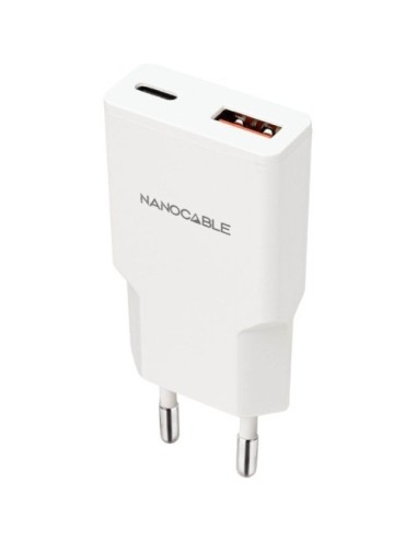 Cargador de Pared Nanocable 10.10.2022/ 1xUSB Tipo-C/ 1xUSB/ 20W/ Blanco