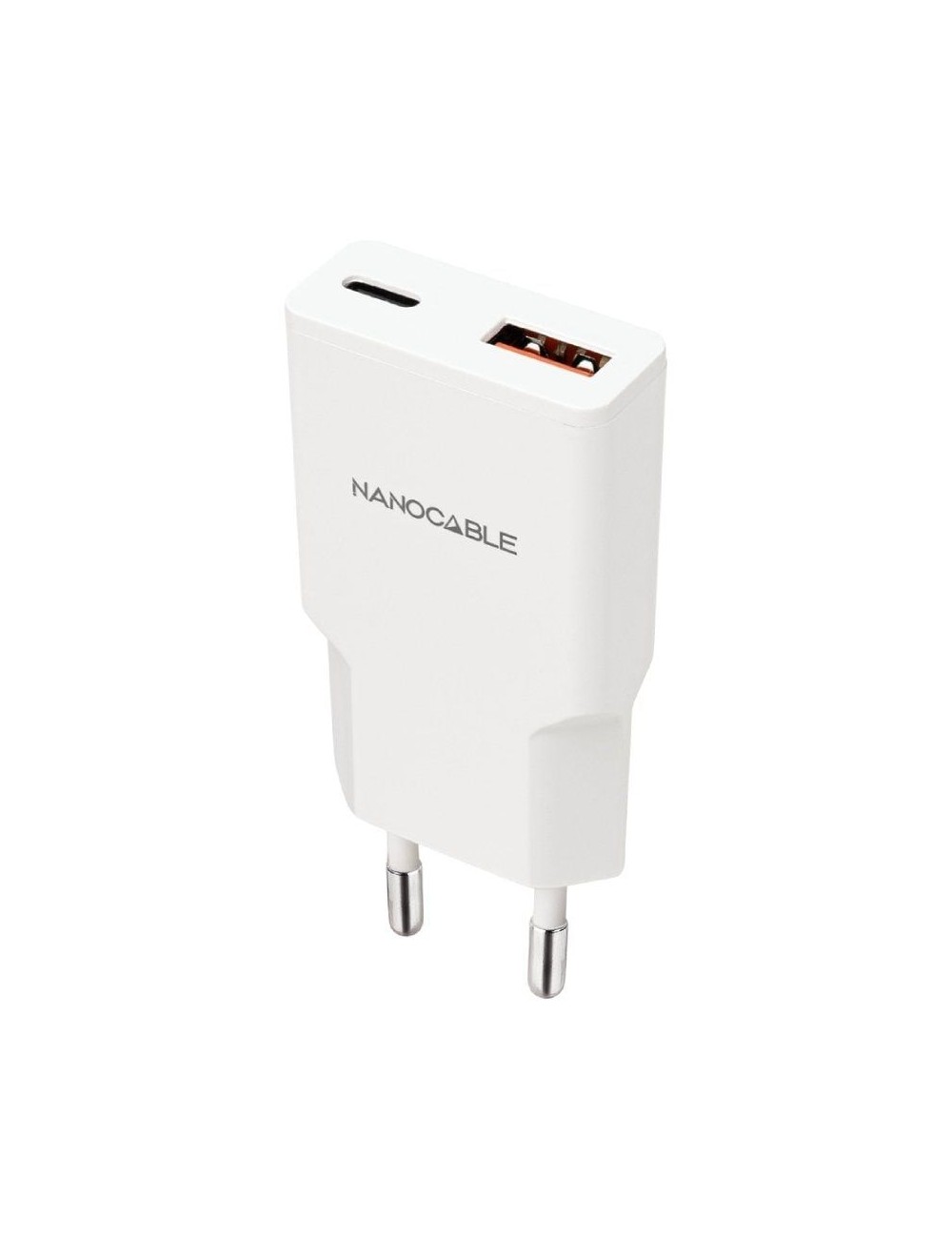 Cargador de Pared Nanocable 10.10.2022/ 1xUSB Tipo-C/ 1xUSB/ 20W/ Blanco
