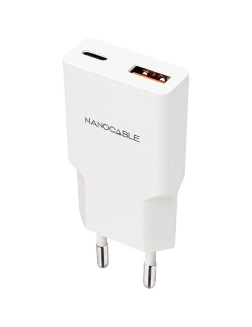 Cargador de Pared Nanocable 10.10.2022/ 1xUSB Tipo-C/ 1xUSB/ 20W/ Blanco