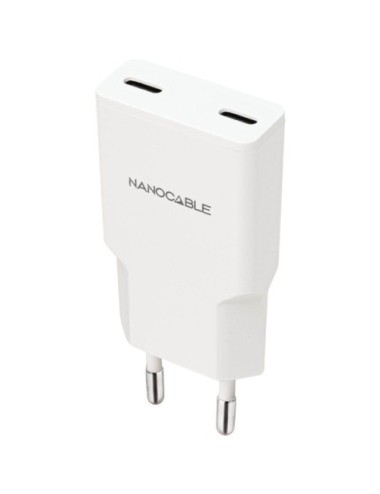 Cargador de Pared Nanocable 10.10.2023/ 2xUSB Tipo-C/ 20W/ Blanco