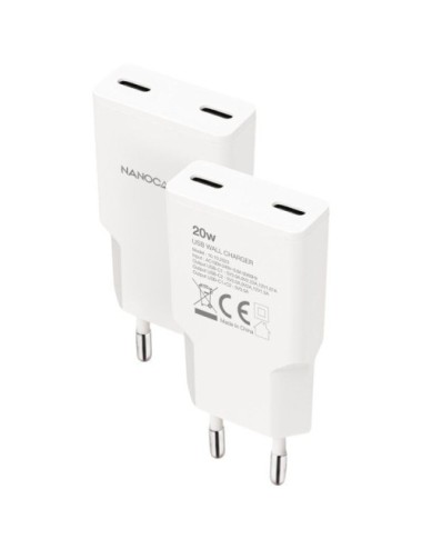 Cargador de Pared Nanocable 10.10.2023/ 2xUSB Tipo-C/ 20W/ Blanco