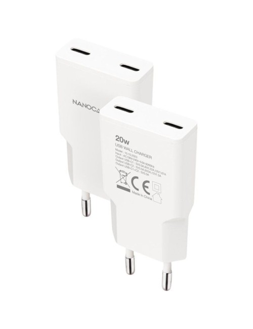 Cargador de Pared Nanocable 10.10.2023/ 2xUSB Tipo-C/ 20W/ Blanco