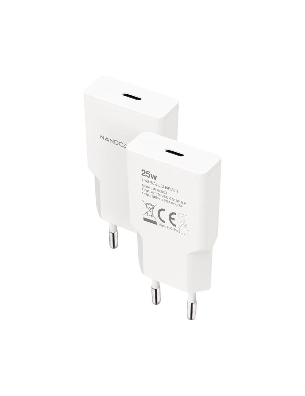 Cargador de Pared Nanocable 10.10.2024/ 1xUSB Tipo-C/ 25W/ Blanco