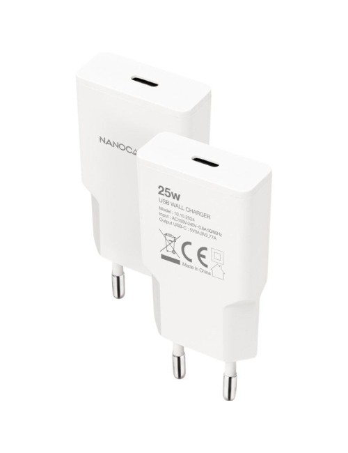 Cargador de Pared Nanocable 10.10.2024/ 1xUSB Tipo-C/ 25W/ Blanco