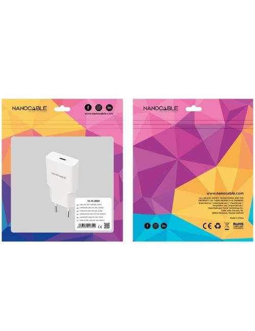 Cargador de Pared Nanocable 10.10.2024/ 1xUSB Tipo-C/ 25W/ Blanco