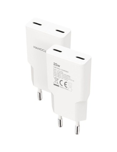 Cargador de Pared Nanocable 10.10.2026/ 2xUSB Tipo-C/ 25W/ Blanco