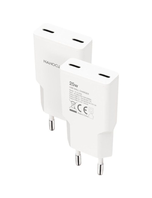 Cargador de Pared Nanocable 10.10.2026/ 2xUSB Tipo-C/ 25W/ Blanco