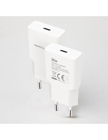 Cargador de Pared Nanocable 10.10.2027/ 1xUSB Tipo-C/ 30W/ Blanco