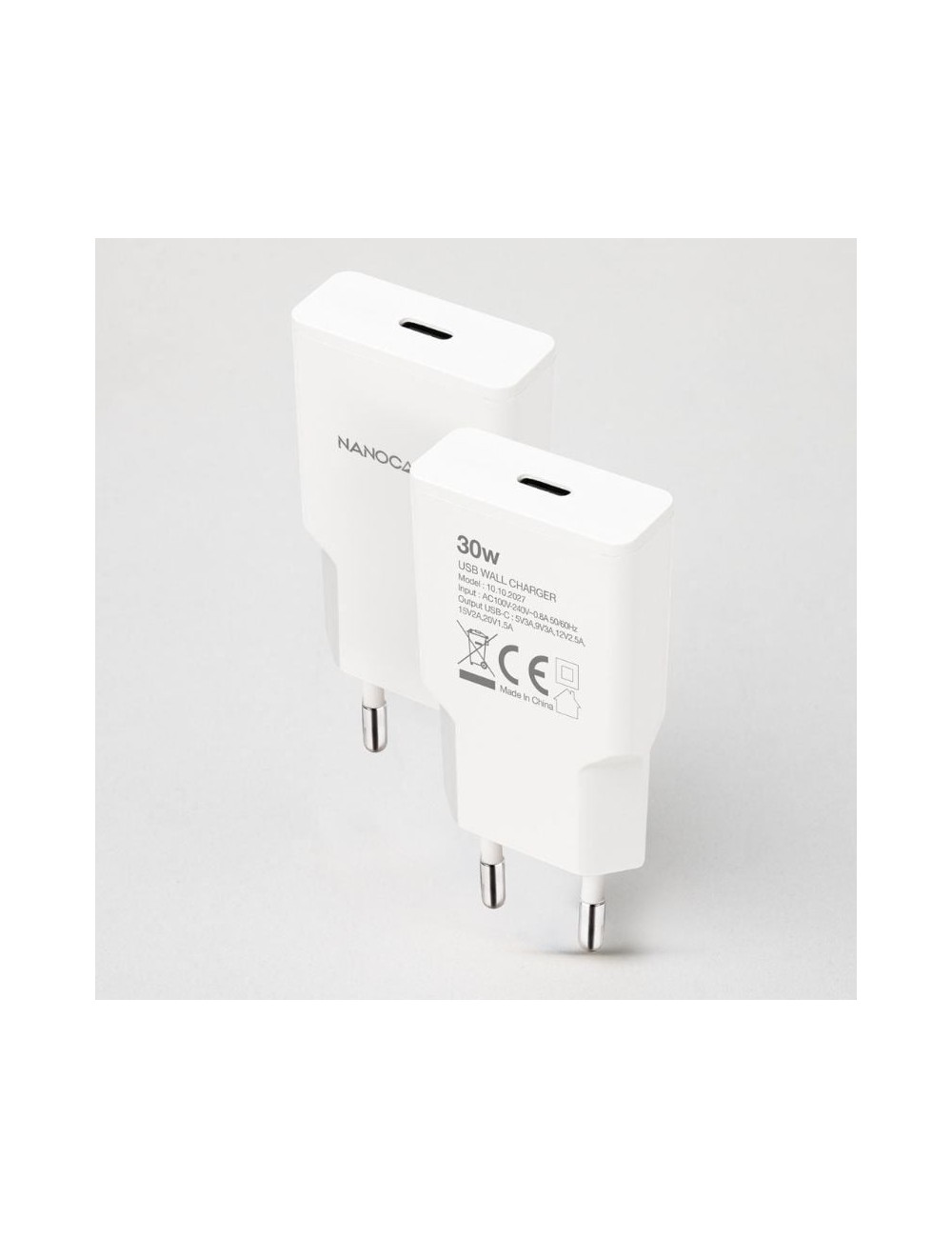 Cargador de Pared Nanocable 10.10.2027/ 1xUSB Tipo-C/ 30W/ Blanco