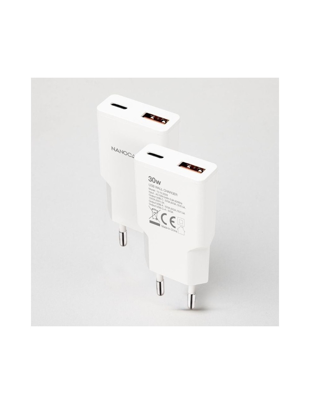 Cargador de Pared Nanocable 10.10.2028/ 1xUSB Tipo-C/ 1xUSB Macho/ 30W/ Blanco