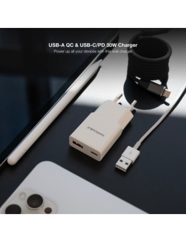 Cargador de Pared Nanocable 10.10.2028/ 1xUSB Tipo-C/ 1xUSB Macho/ 30W/ Blanco