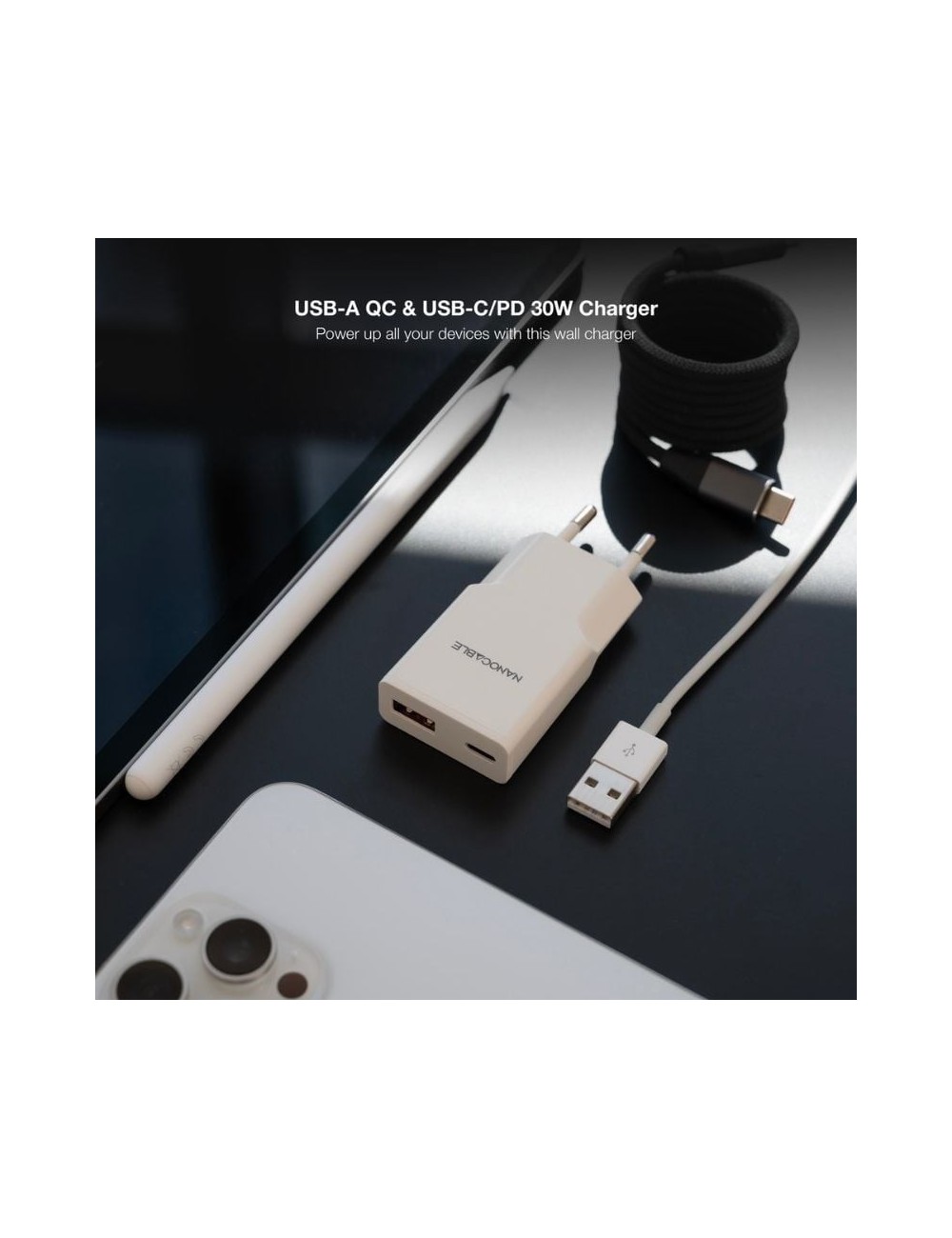 Cargador de Pared Nanocable 10.10.2028/ 1xUSB Tipo-C/ 1xUSB Macho/ 30W/ Blanco