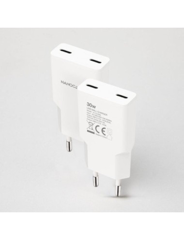 Cargador de Pared Nanocable 10.10.2029/ 2xUSB Tipo-C/ 30W/ Blanco