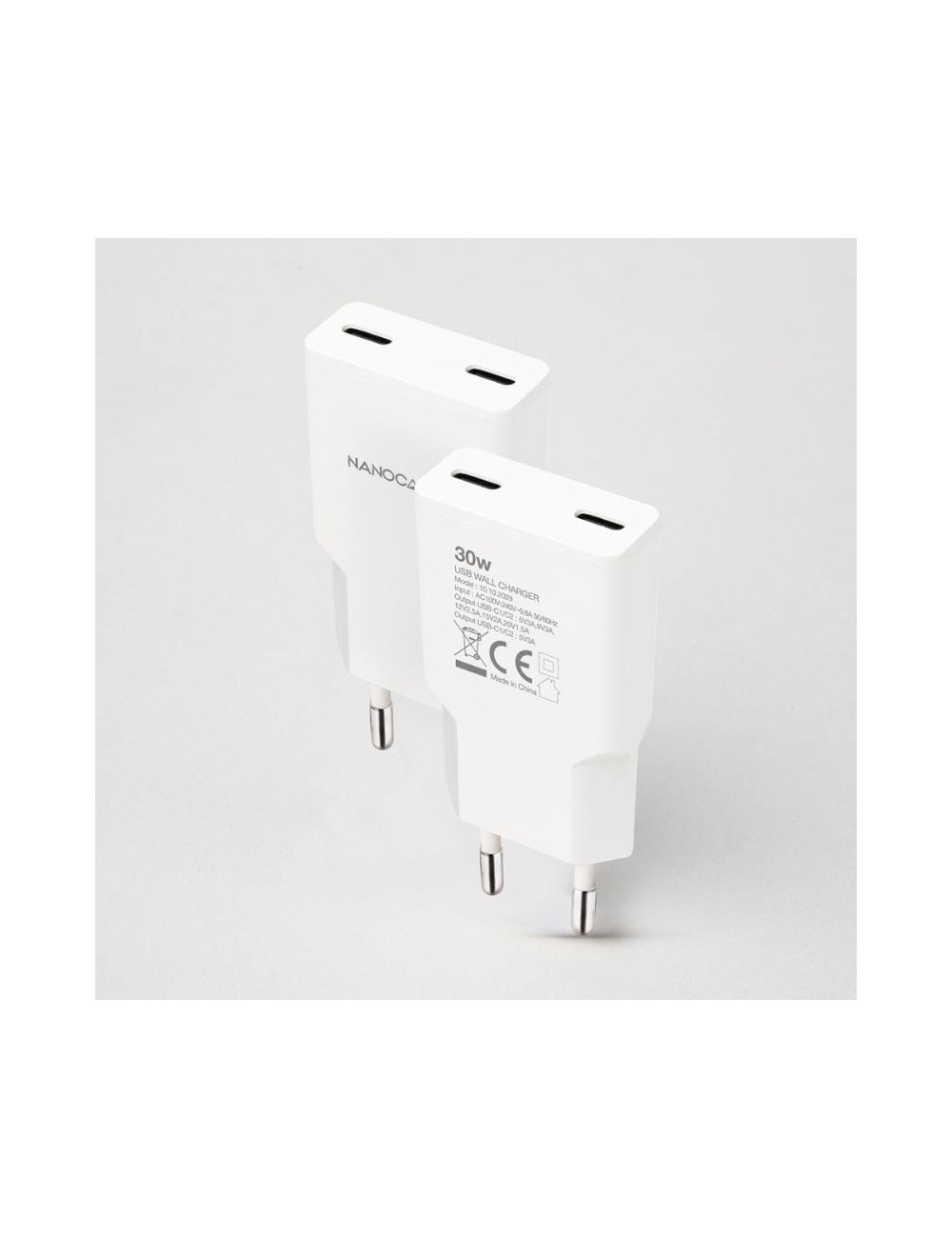 Cargador de Pared Nanocable 10.10.2029/ 2xUSB Tipo-C/ 30W/ Blanco