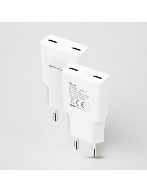 Cargador de Pared Nanocable 10.10.2029/ 2xUSB Tipo-C/ 30W/ Blanco