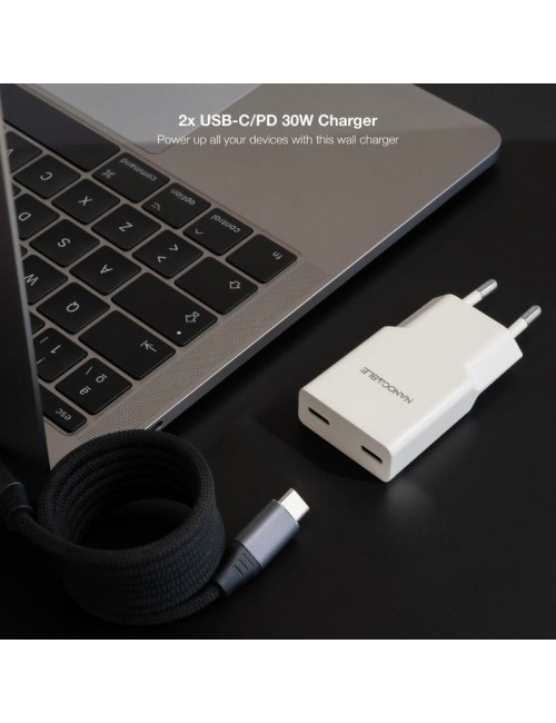 Cargador de Pared Nanocable 10.10.2029/ 2xUSB Tipo-C/ 30W/ Blanco