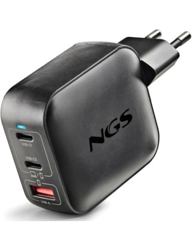 Cargador de Pared GaN NGS BUD100WTINY 100W/ 2xUSB Tipo-C/ 1xUSB/ 100W