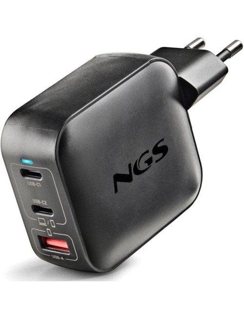 Cargador de Pared GaN NGS BUD100WTINY 100W/ 2xUSB Tipo-C/ 1xUSB/ 100W
