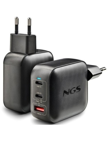 Cargador de Pared GaN NGS BUD100WTINY 100W/ 2xUSB Tipo-C/ 1xUSB/ 100W