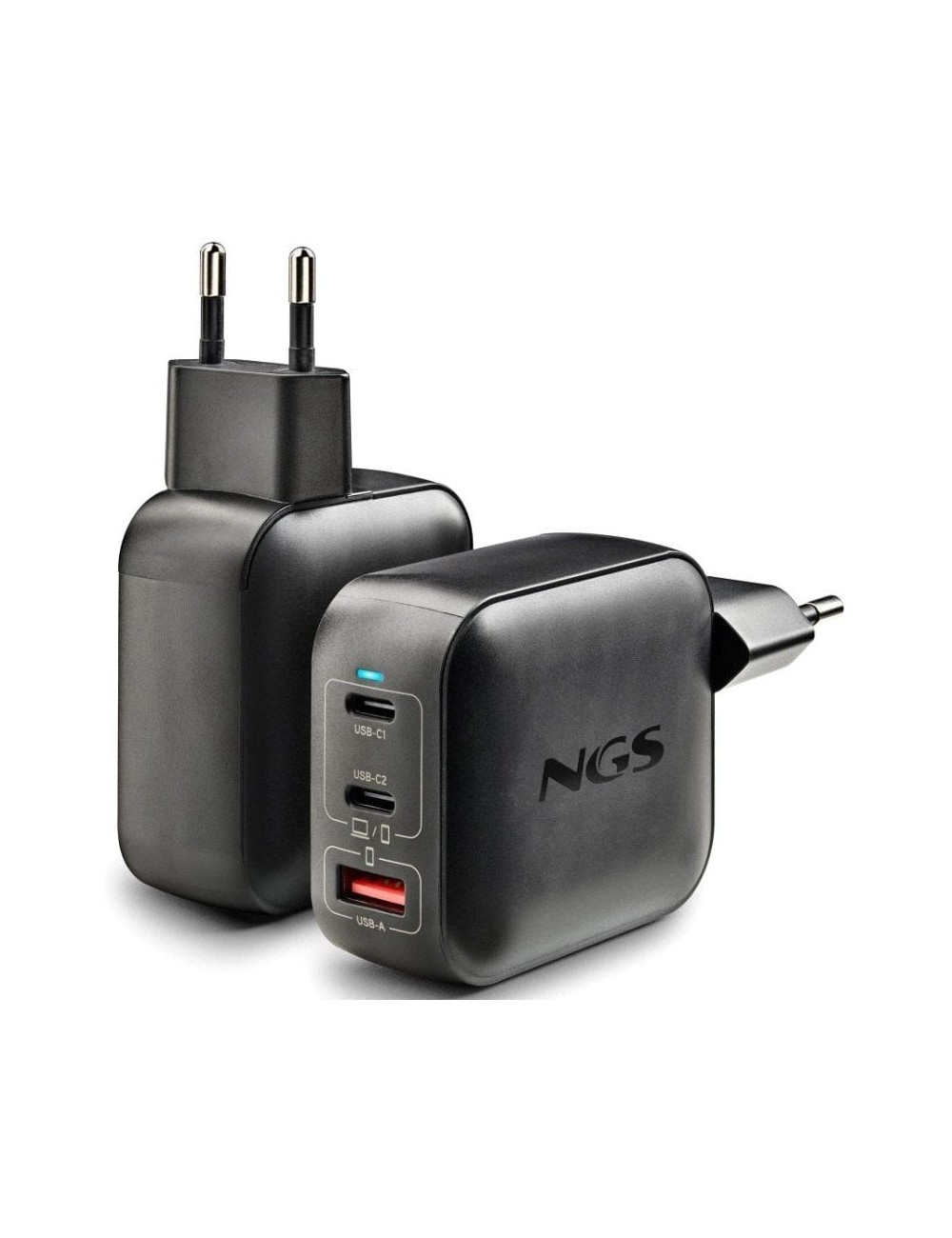 Cargador de Pared GaN NGS BUD100WTINY 100W/ 2xUSB Tipo-C/ 1xUSB/ 100W