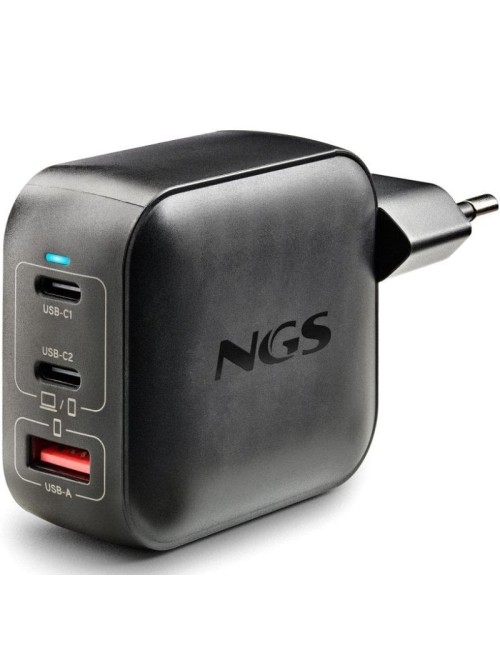 Cargador de Pared GaN NGS BUD100WTINY 100W/ 2xUSB Tipo-C/ 1xUSB/ 100W