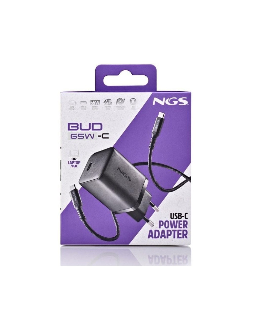 Cargador de Pared GaN NGS Bud 65W/ 1xUSB Tipo-C/ 65W